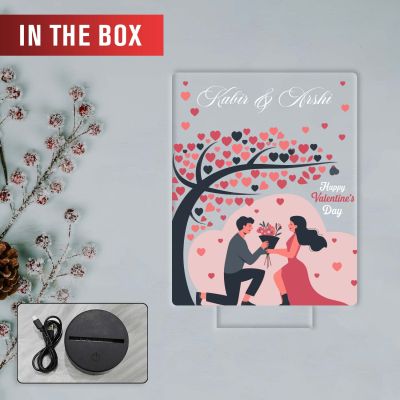 Personalized Happy Valentine's Day Theme LED Night Lamp, Couple with Heart Tree Design Valentines Day Gift for Couples Warm White Light